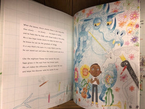 Image of the hardback book Aaron Slater, Illustrator showing a preview page inside the book with whimsical illustrations by David Roberts.