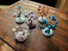 Load image into Gallery viewer, Image showing the assorted portable wishing trees made from various gemstones including amethyst, carnelian and turquoise.