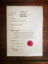 Load image into Gallery viewer, Close up image of the title deed activity sheet included within the fairy door pack.