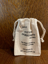 Load image into Gallery viewer, Image shows a cream linen drawstring bag with the wording &#39;Potion Ingredient (sliced) for when you&#39;re in a right lather&#39;. Text is printed in black.