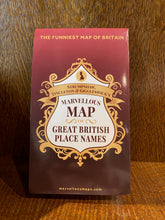 Load image into Gallery viewer, Image shows a folded map named Strumpshaw, Tingleton &amp; Giggleswick&#39;s Marvellous Map of Great British Place Names on a burgundy background