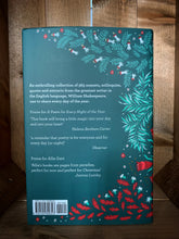 Load image into Gallery viewer, Image of the back of the book Shakespeare for Every Day of the Year. The cover has a dark blue/teal background, with illustrations on the right side of plants and flowers in shades of pale blue and red. The blurb is on the left in white text.