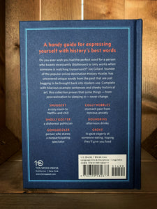 Image of the back of The Little Book of Lost Words. The back cover has a navy blue background with a light blue border. The blurb for the book is written in the center in red and white text.