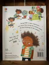Load image into Gallery viewer, Image of the back of the book I&#39;m Almost Always Kind.  The cover is white, with illustrations of one of the children from the front cover performing some &#39;kind&#39; tasks, including moving a snail to safety, and helping fetch something down from a tall shelf. 