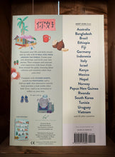 Load image into Gallery viewer, Image of the back of the book This Is How I Do It. Around half the the back cover background is the same pale blue from the front, the other half is white. The blue half has the blurb written in black text, and more illustrations of objects and places from around the world. The white half has a list of 19 countries that are included within the book.