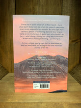 Load image into Gallery viewer, Image of the back cover of the book The Last Bear. Underneath the blurb is a continuation of the mountain illustration from the front.