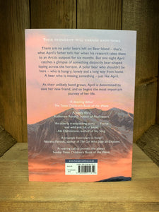 Image of the back cover of the book The Last Bear. Underneath the blurb is a continuation of the mountain illustration from the front.