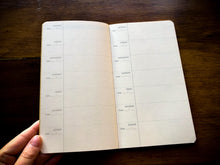 Load image into Gallery viewer, Image showing the inside of the calendar refill on pages showing the days of the week, with space for notes.
