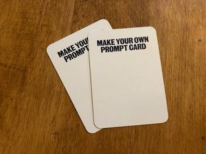 Image shows two blank 'make your own prompt card' cards for the Stems of a Story game.