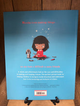 Load image into Gallery viewer, Image showing the back cover of the paperback book Meesha Makes Friends written and illustrated by Tom Percival with a bright blue cover.