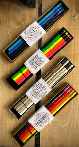 Image shows all four sets of Word Wands including Concentrated Novel, Just Add Writer, Creative License, Essential Writing Toolkit and Artistic Masterpiece in a Box.