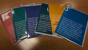 Image showing full collection of greetings cards with written messages on the front covers, six cards shown in the collection