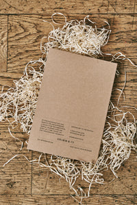 Image of the back cover of the Songs, Poems, Curses notebook. Notebook is made from kraft card with white pages.