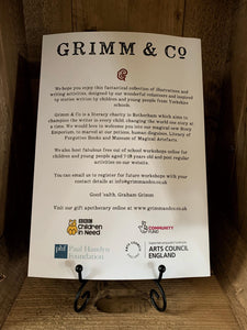 An image showing the back cover of the Oodles of Grimm Doodles colouring and activity book.