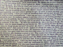 Load image into Gallery viewer, Detail of story excerpt scarf featuring text from Alice&#39;s Adventures in Wonderland in lilac cursive font on white background.