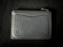 Load image into Gallery viewer, Image shows the back of the blue Yoshi leather zip coin purse with a back slip pocket in plain blue leather, embossed with Yoshi branding.