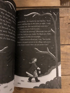 Image of a scene illustration in the book The Girl Who Speaks Bear.