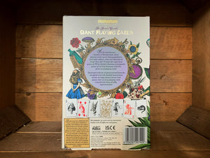 Image of the Queen's Guards Giant's Playing Cards. Photo shows the back of the box featuring artwork on every card by John Tenniel.