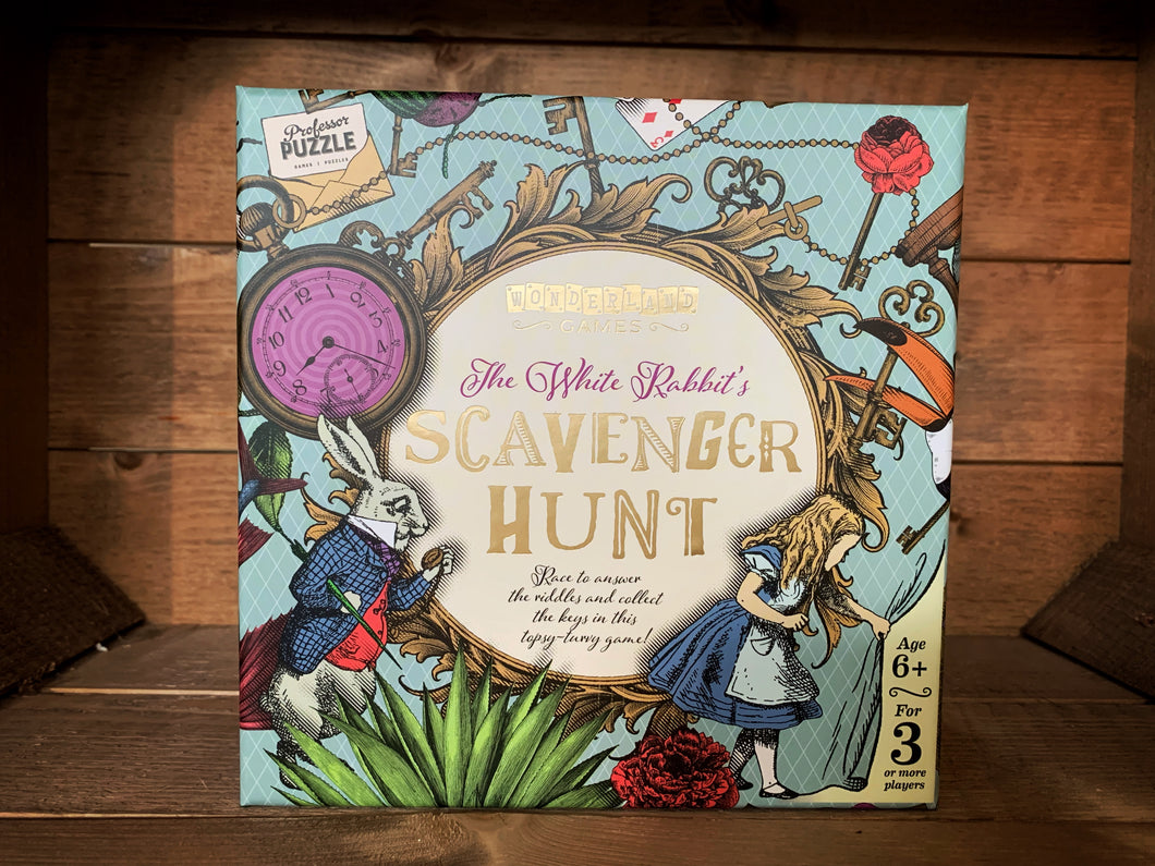Image of the Wonderland Games White Rabbit's Scavenger Hunt. Front of box image features artwork by John Tenniel. 