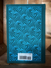 Load image into Gallery viewer, Image of the back cover of the Penguin clothbound classic The Odyssey featuring a teal background and a repeat pattern of printed light blue waves.